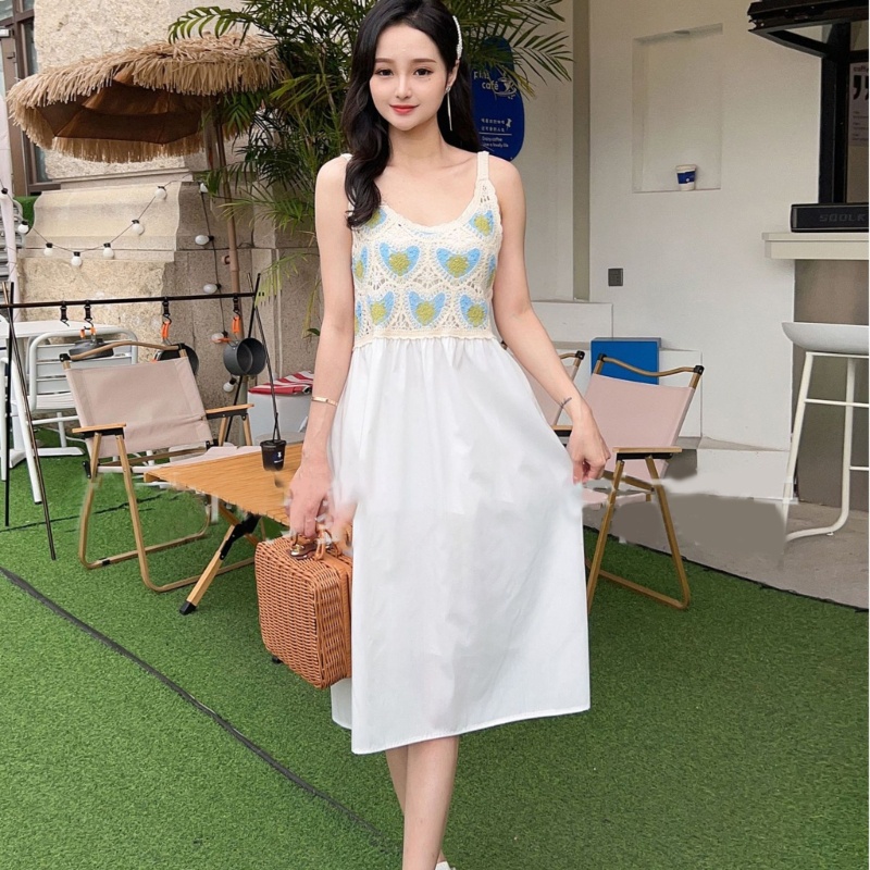 Đầm Dài Dáng Chữ A Không Tay Dệt Kim Họa Tiết Trái Tim Xinh Xắn Cho Nữ