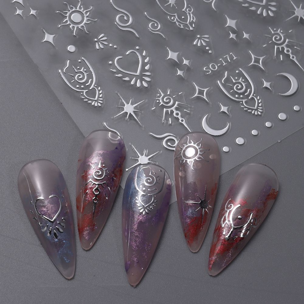 3d Bronzing Totem Dán Móng Tay Ngôi Sao Mặt Trăng Tự Dính Đề Can Móng Tay Nghệ Thuật Trang Trí Y2K Móng Tay Làm Móng Tay