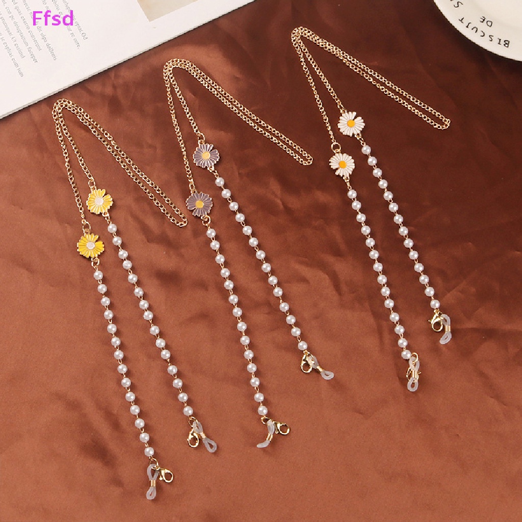 {Ffsd} Dây Đeo Mắt Kính Đính Hạt Ngọc Trai Hình Hoa Cúc Trang Sức Đa Năng * Bán Chạy