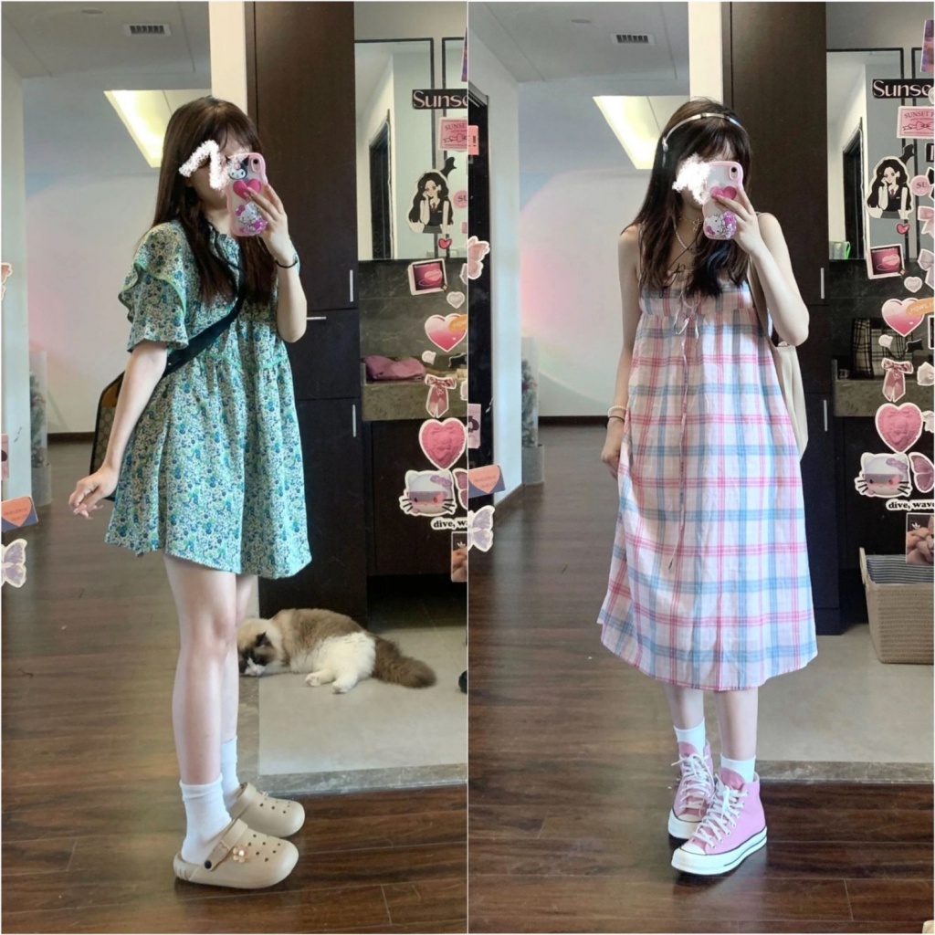 Đầm Hai Dây Dáng Dài Họa Tiết Kẻ Sọc Thời Trang Xuân Hè Xinh Xắn Cho Nữ