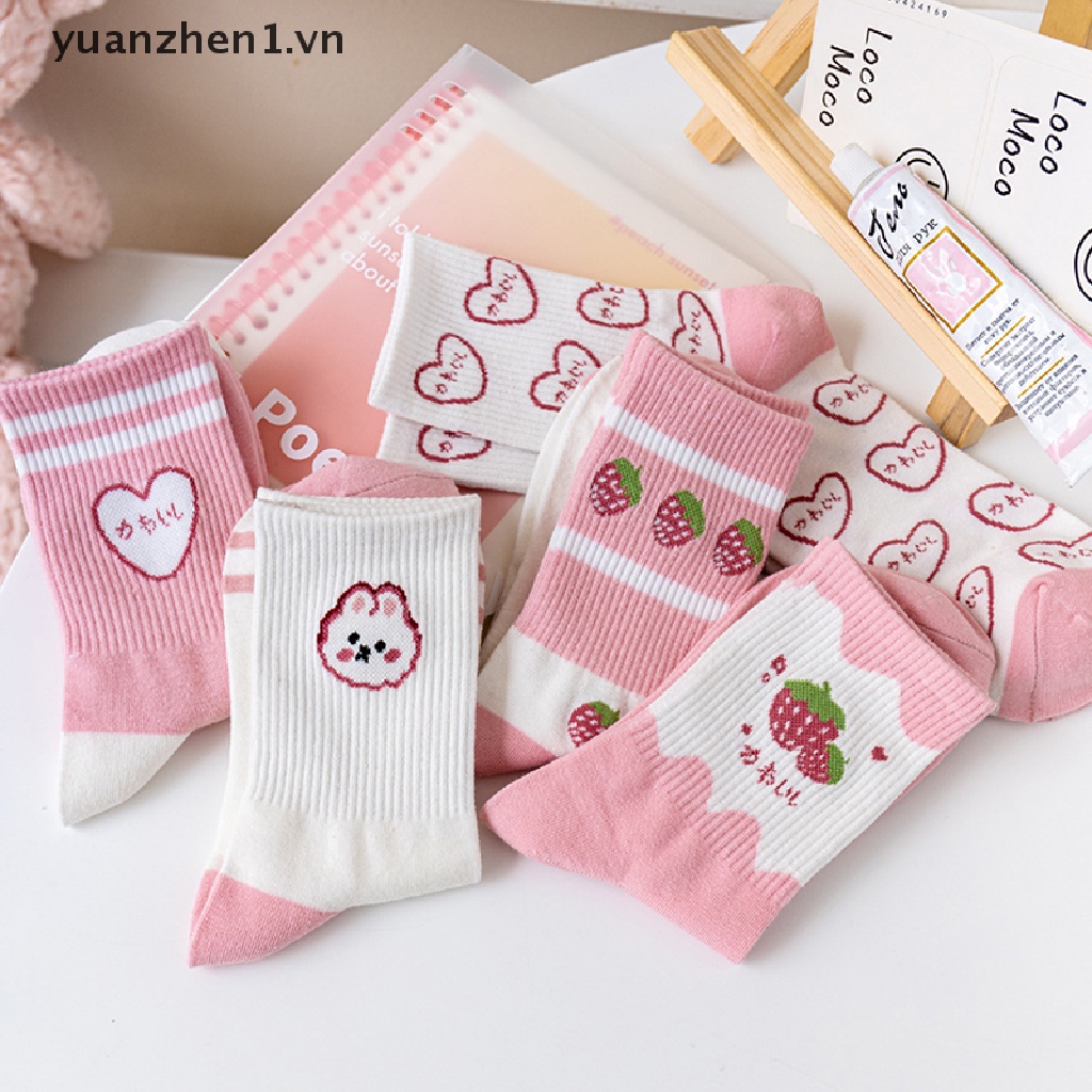 Vớ Cotton Cổ Trung In Họa Tiết Dễ Thương Thời Trang Cho Nữ