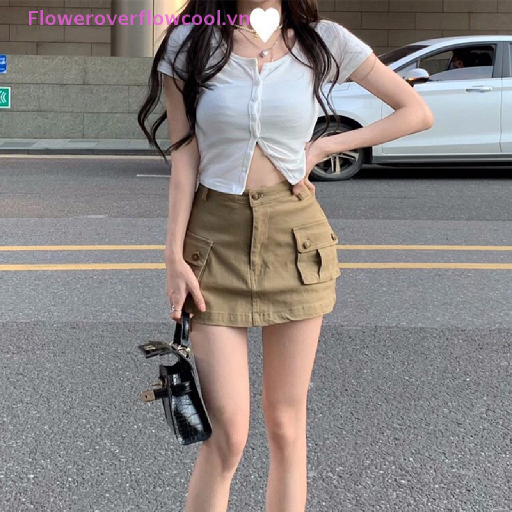 Chân Váy Jeans Ngắn Lưng Cao Đính Nút Phong Cách Vintage Hàn Quốc Cho Nữ