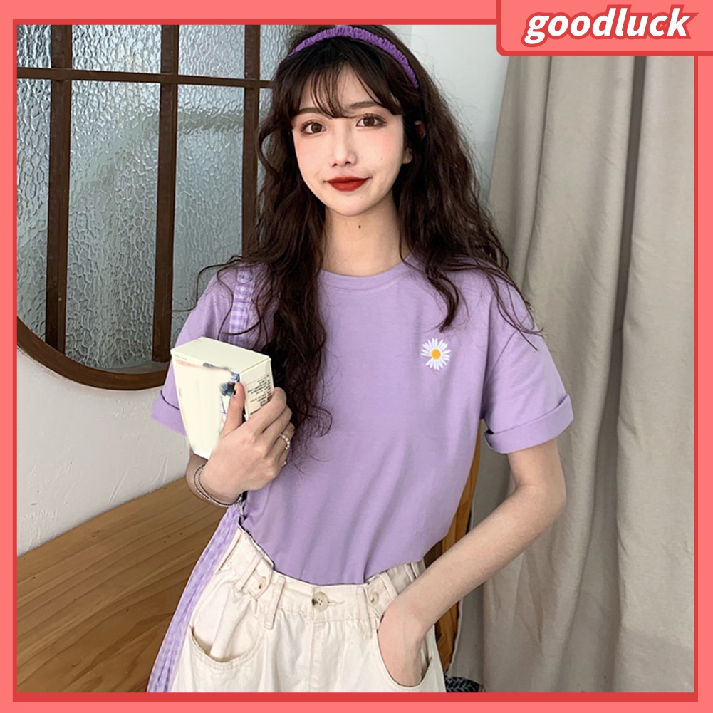 Áo Thun Tay Ngắn Cổ Tròn Dáng Rộng In Họa Tiết Marguerite Thời Trang Cho Nữ