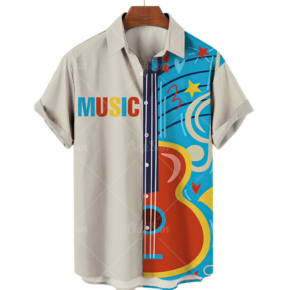 Áo Sơ Mi Nam Oversized In Họa Tiết Đàn Guitar 3d Thời Trang Hawaii 2023 Size Lớn 3xl