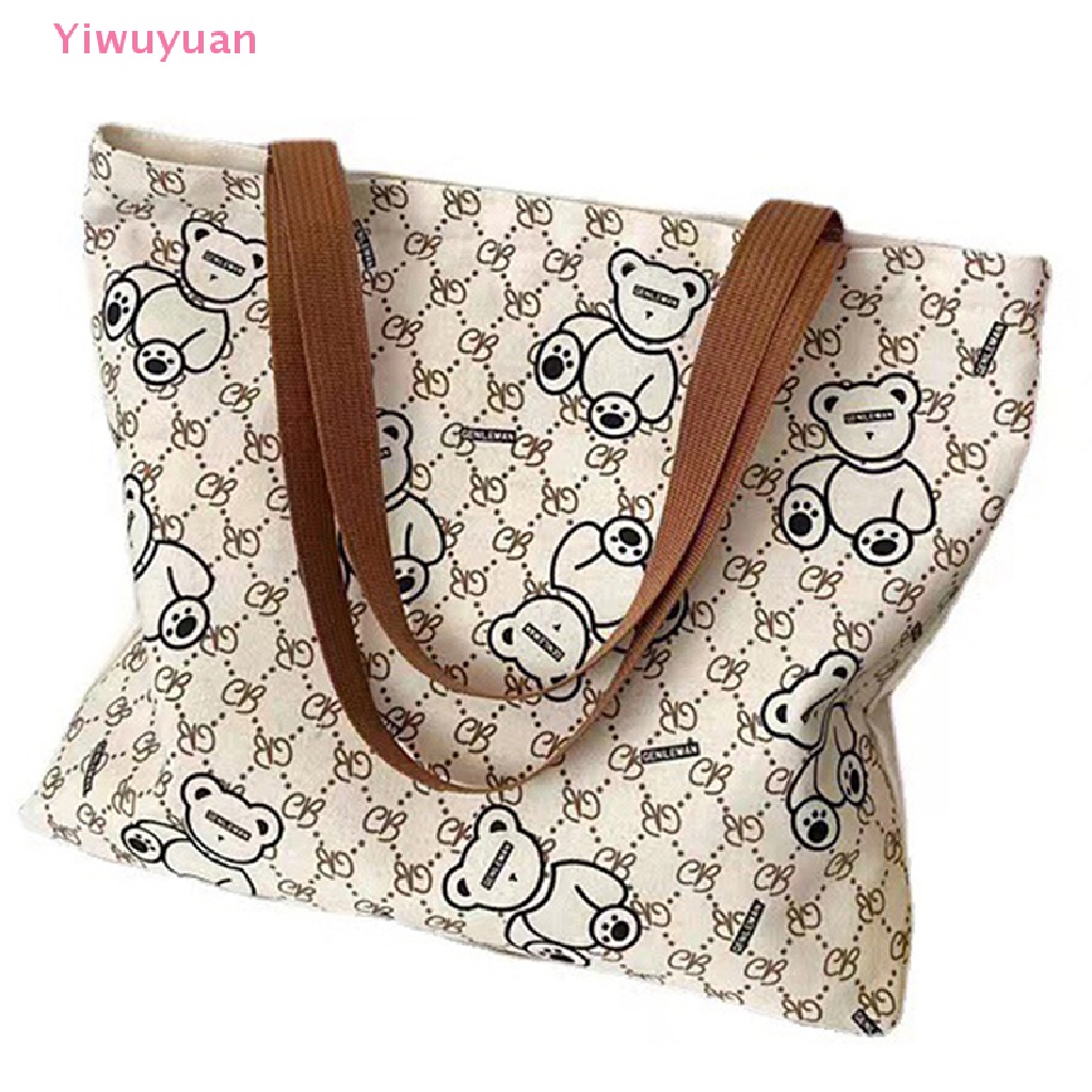 &lt; Yiwuyuan &gt; Túi Xách Đeo Vai Canvas Họa Tiết Mèo Hoạt Hình Có Khóa Kéo Phong Cách Nhật Bản Mới Cho Nữ