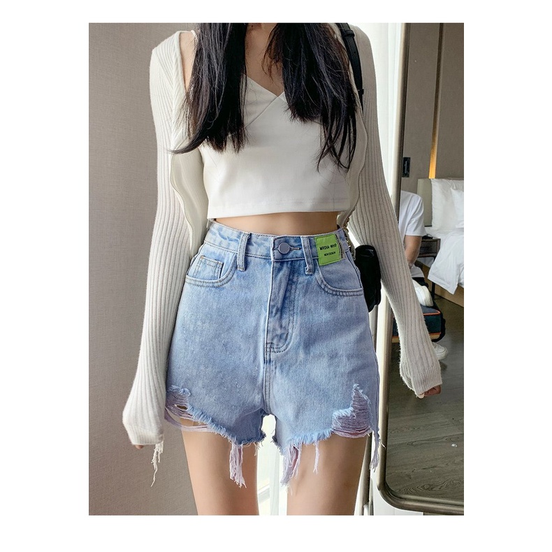 Quần Short Denim Lưng Cao Ống Rộng Thời Trang 2023 Cho Nữ