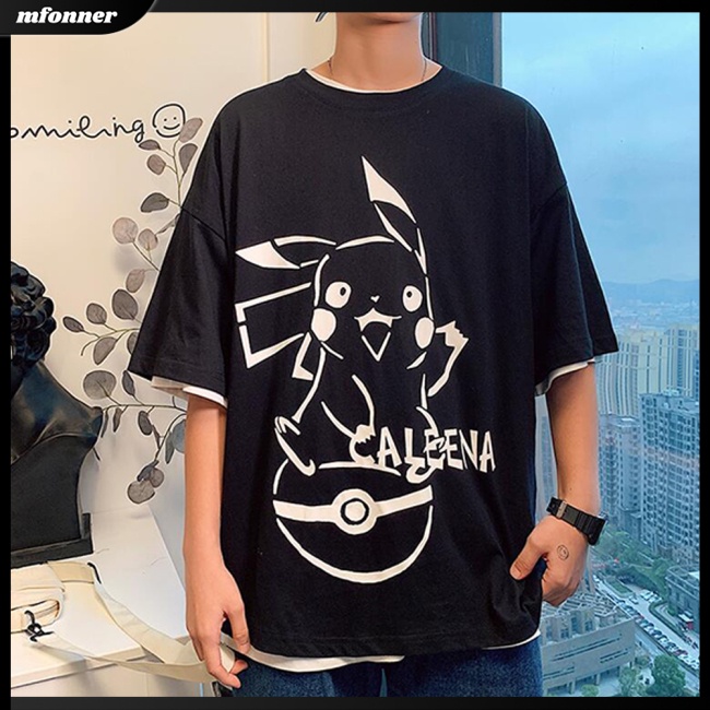 Áo Thun Tay Ngắn Cổ Tròn Dáng Rộng In Hoạt Hình Thời Trang Cá Tính Cho Nam