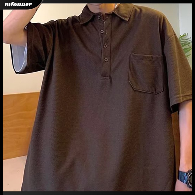 Áo polo Tay Lửng Dáng Rộng Màu Trơn Thời Trang Mùa Hè Dành Cho Nam
