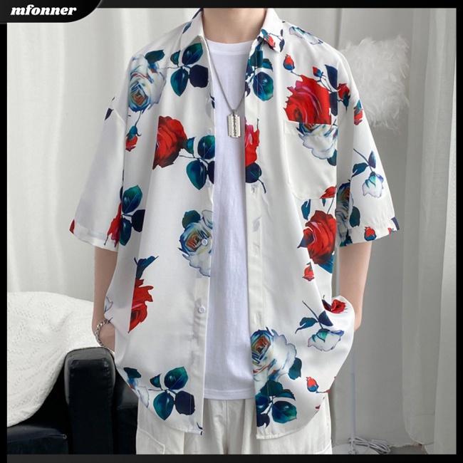 Áo Sơ Mi Cotton Ngắn Tay Dáng Rộng In Họa Tiết Retro Cá Tính Dành Cho Nam