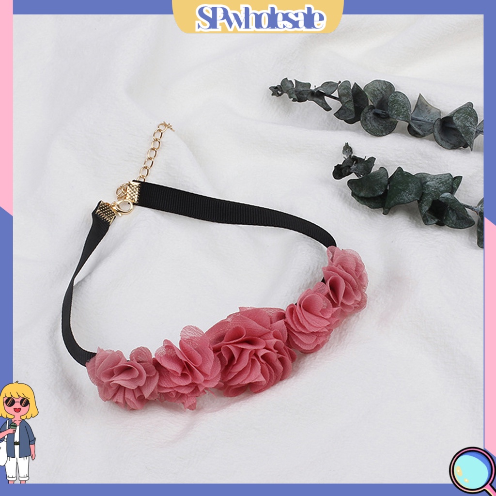 <SPwholesale> Vòng Cổ Choker Ren Hoa Hồng Co Giãn Có Thể Điều Chỉnh Trang Sức Làm Quà Tặng Cho Nữ