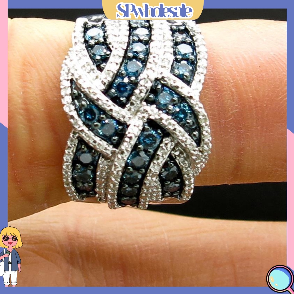 <SPwholesale> Nhẫn Đính Hôn Đính Đá Sapphire Nhân Tạo Thời Trang Cho Nữ