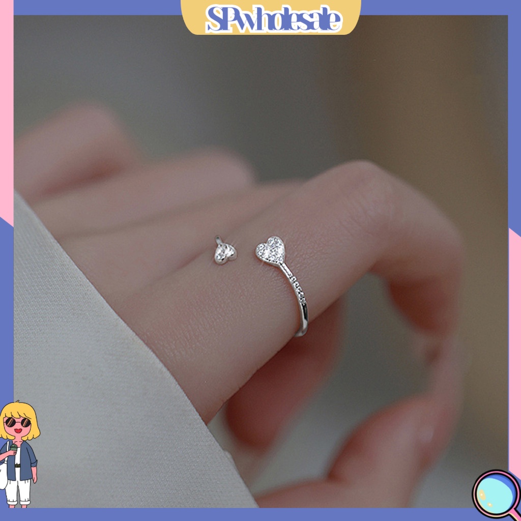 <SPwholesale> Nhẫn Hở Hình Trái Tim Đính Đá Nhân Tạo Thời Trang
