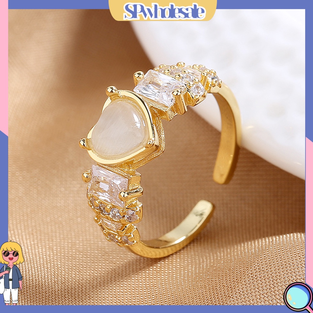 <SPwholesale> Nhẫn Hở Đính Đá Hình Trái Tim Phong Cách Retro Thời Trang Cho Nữ
