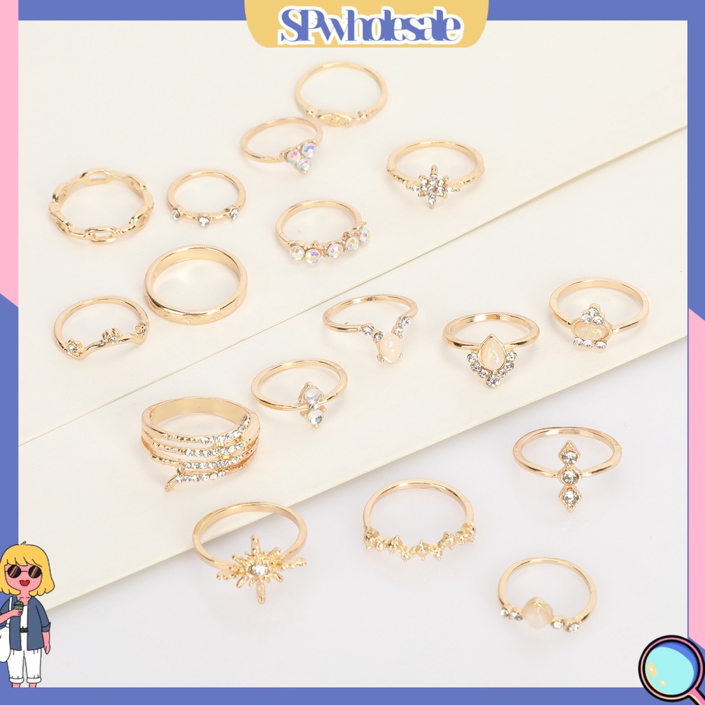 <SPwholesale> Bộ 17 Nhẫn Đính Đá Nhân Tạo Phong Cách Bohemian Thời Trang