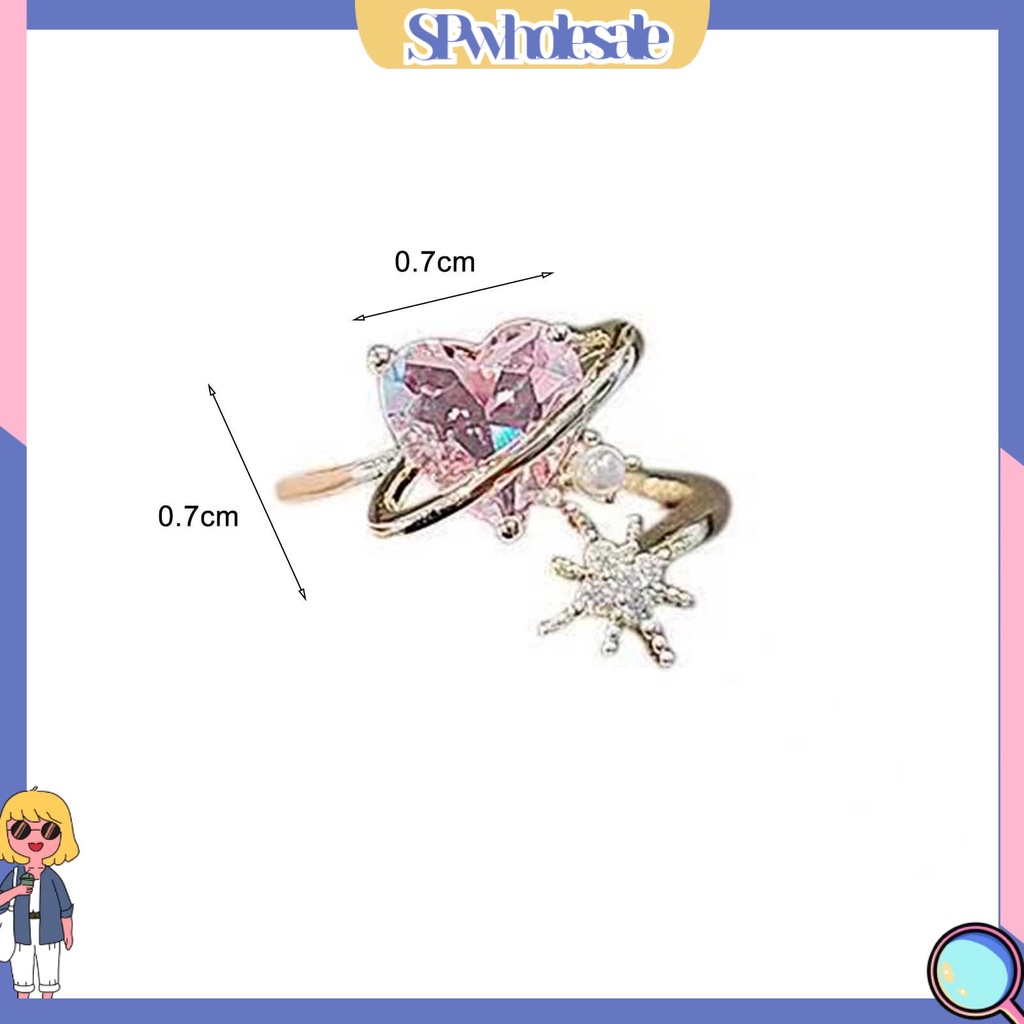 <SPwholesale> Nhẫn Hở Hình Trái Tim Đính Đá Lấp Lánh