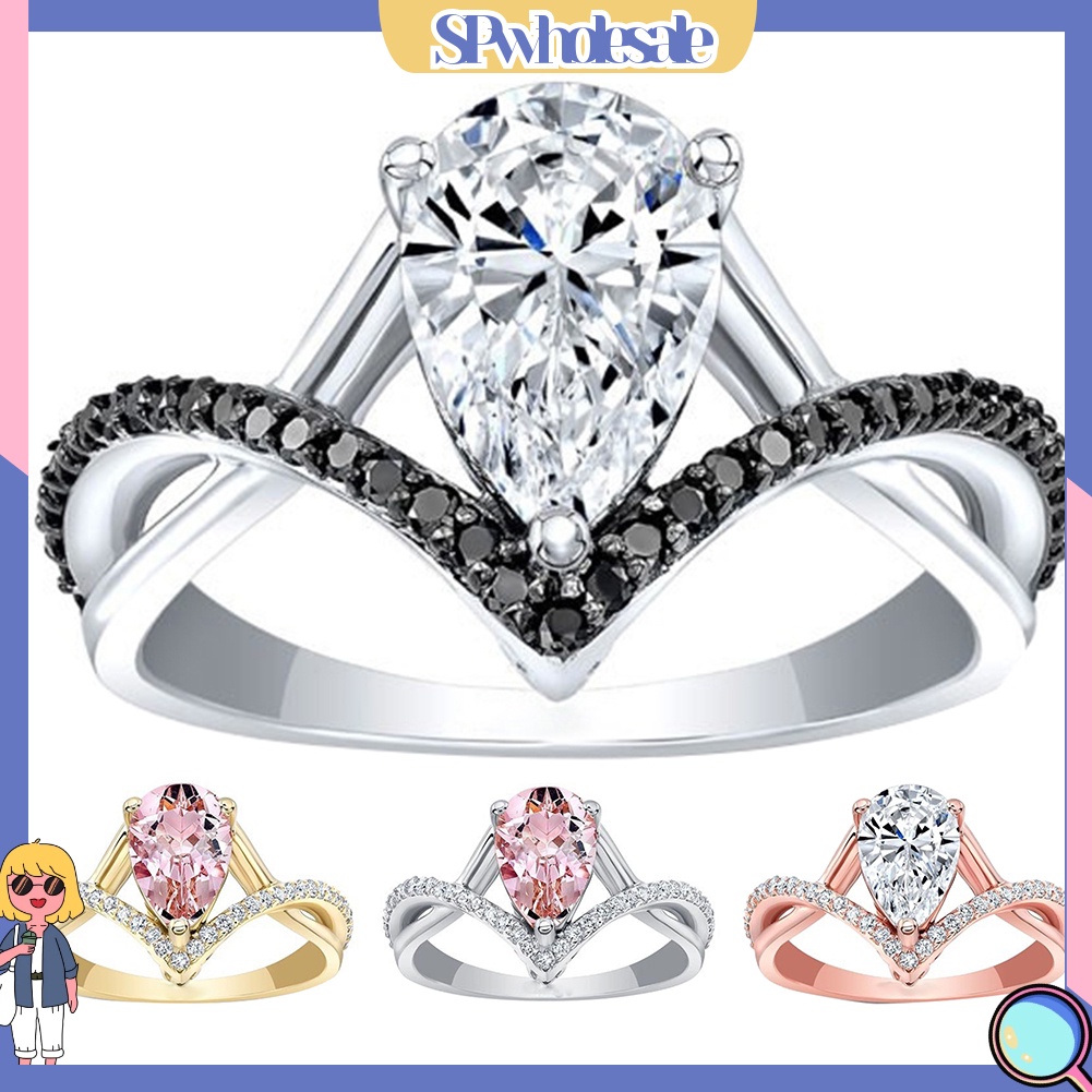 &lt;SPwholesale&gt; Nhẫn Đính Đá Zircon Hình Giọt Nước Dành Cho Nữ