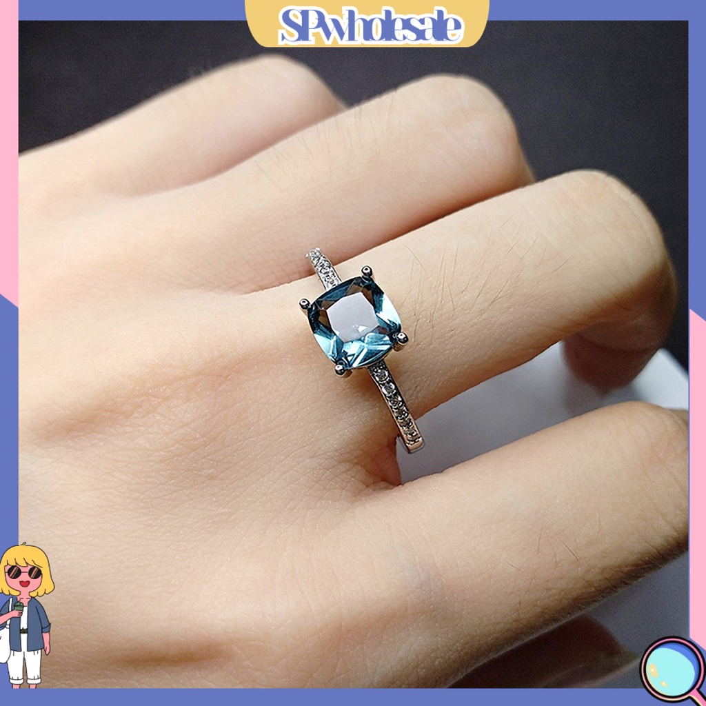 &lt;SPwholesale&gt; Nhẫn Cưới Mỏng Đính Đá Zircon Hình Vuông Cho Nữ