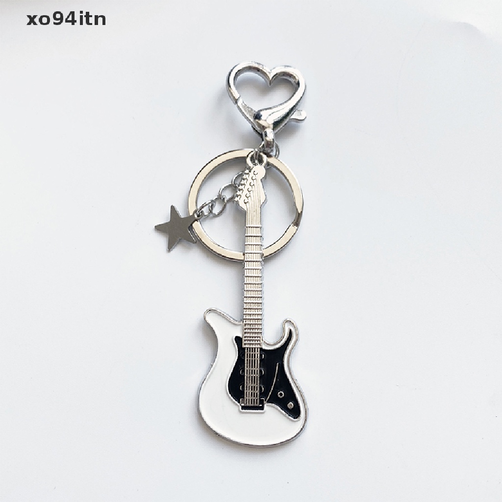 Móc Khóa Kim Loại Mặt Hình Đàn Ghita Trắng Đen Y2k Phong Cách Vintage