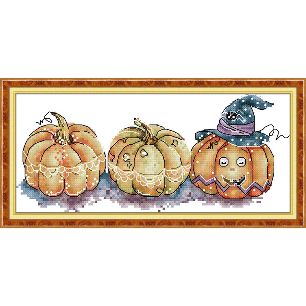 Bộ Tranh Thêu Chữ Thập Ktis DMC Hình Bí Ngô Halloween