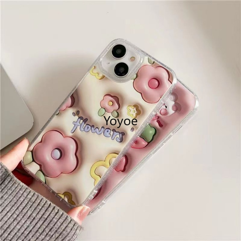 Ốp Điện Thoại Silicon Mềm Viền Khung Chống Sốc Họa Tiết Hoa 3D Lấp Lánh Cho iPhone 14 13 12 Pro Max Plus 2023
