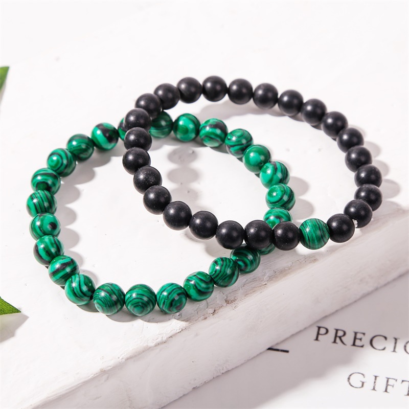 Vòng Tay Chuỗi Hạt Đá malachite 8MM Phong Cách Âu Mỹ Cho Cặp Đôi