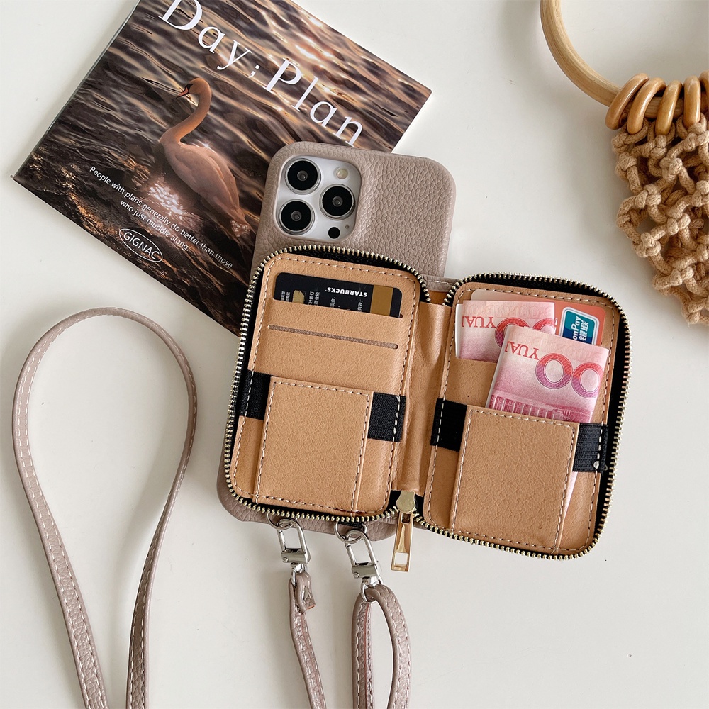 Bao Da Điện Thoại Dạng Ví Có Khóa Kéo Và Ngăn Đựng Thẻ Cho iphone 15 14 plus 13 12 mini 11 pro xs max xr Ốp