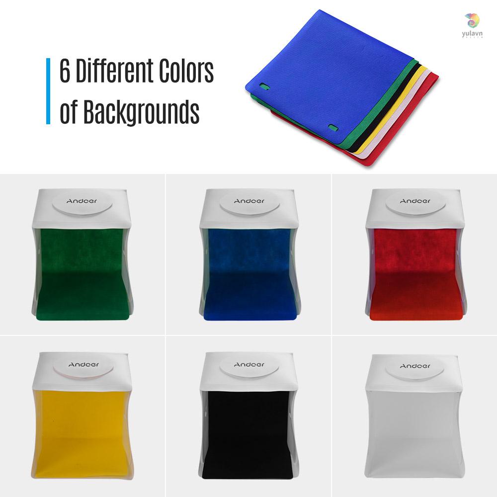 Hộp Chụp Ảnh Mini Andoer Có Đèn LED 6 Màu 2pc + 40 Hạt Đèn 6500K Cáp USB