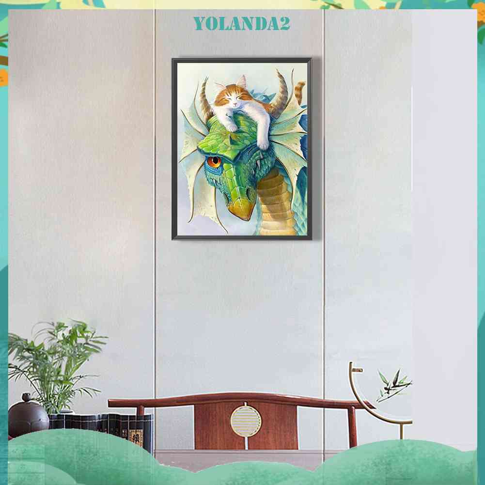 Tranh Đính Đá Kim Cương Toàn Bộ 5D DIY Hình Vẽ Mèo Khủng Long Trang Trí Nhà Cửa