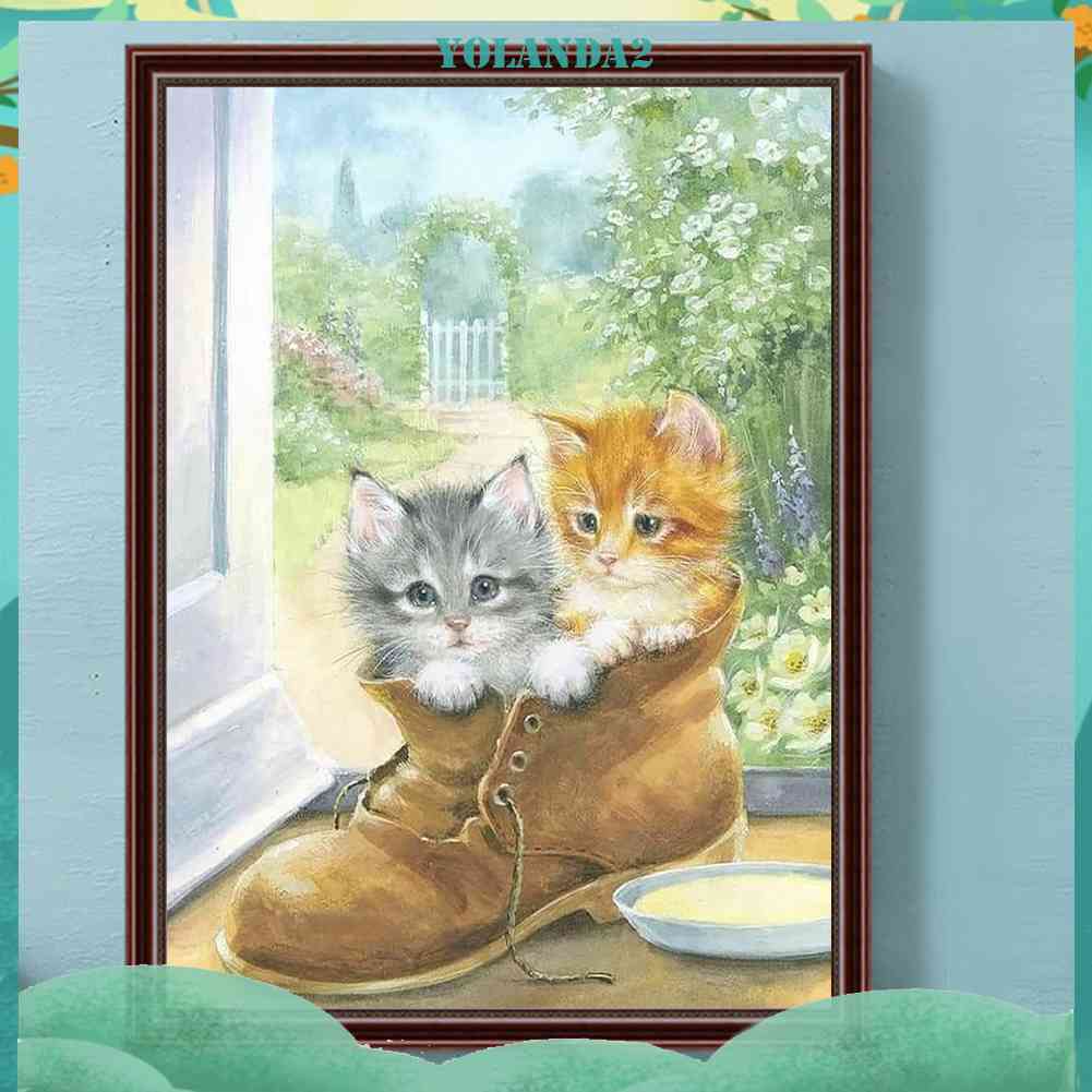 Tranh Đính Đá Kim Cương Toàn Bộ 5D DIY Hình Vẽ Mèo Trang Trí Nhà Cửa