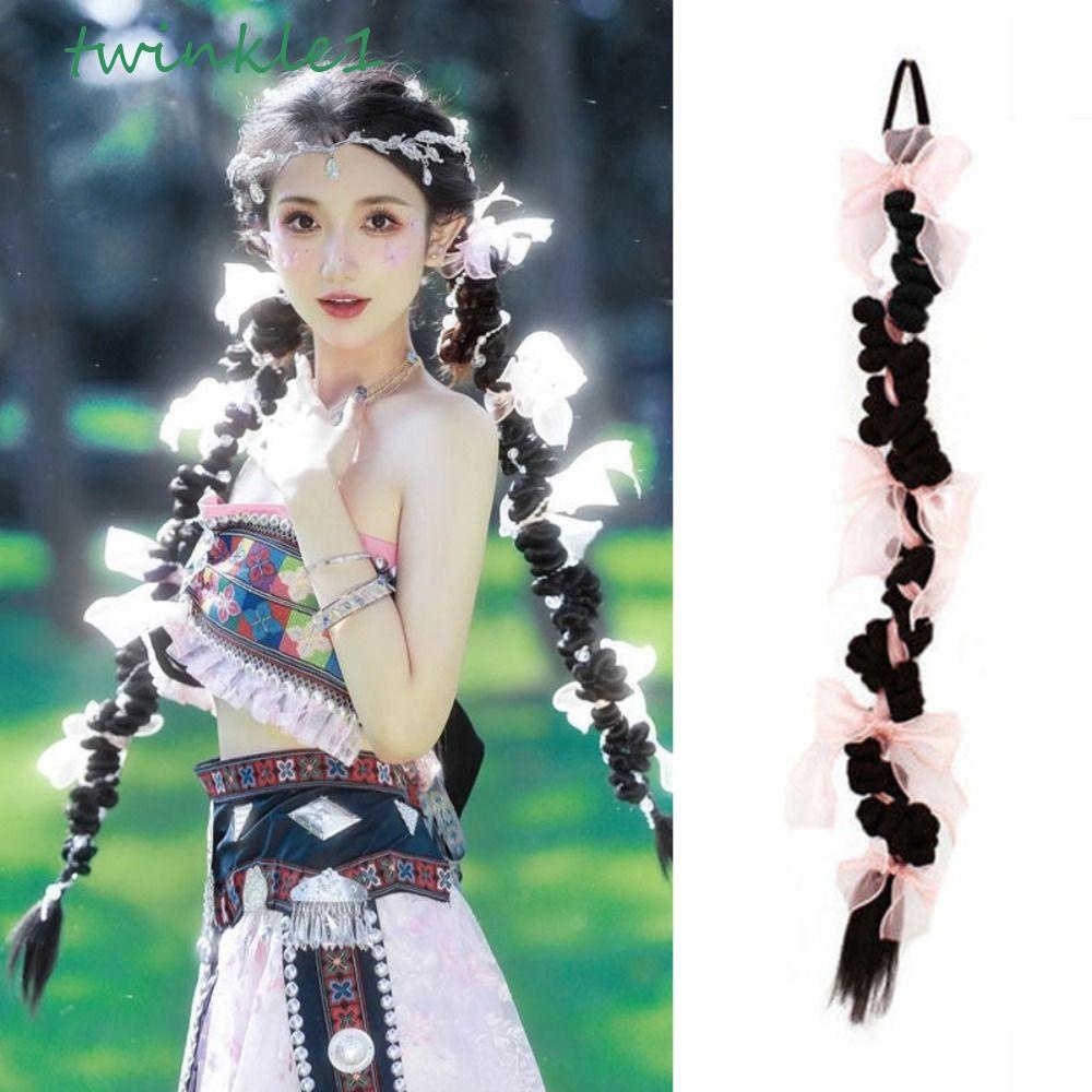 Tóc Giả Thắt Bím Đuôi Ngựa Bằng Sợi Tổng Hợp Màu Đen Chất Lượng Cao DIY