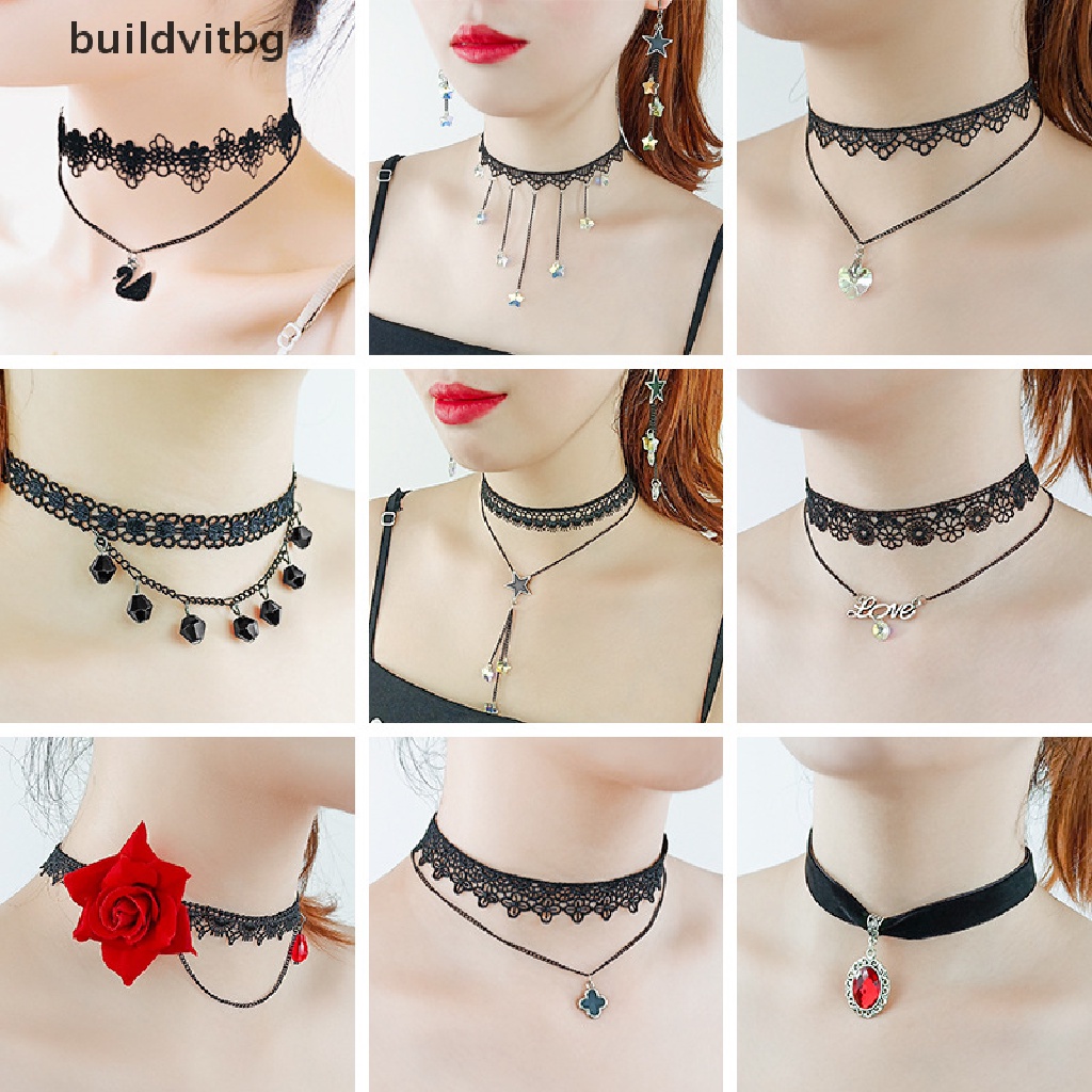 Vòng Cổ Choker Ren Màu Đen Mặt Thiên Nga Đính Đá Kim Cương Nhân Tạo Quyến Rũ Cho Nữ