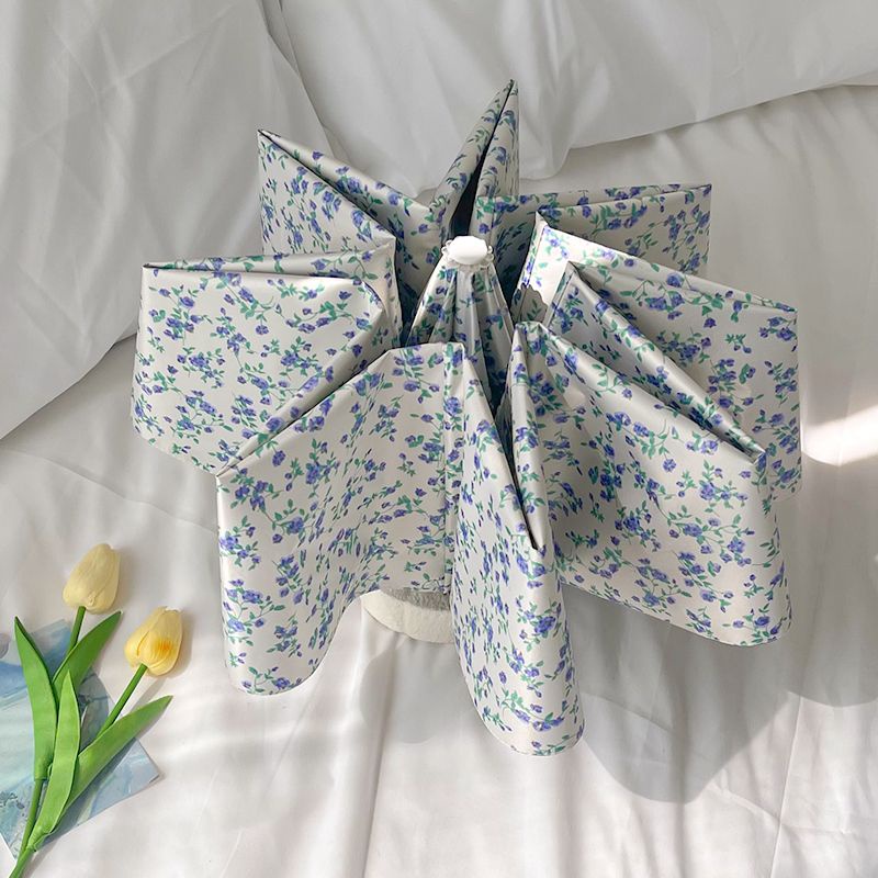 [F &amp; X] Dù Chống Nắng / Mưa Dạng Gập Bằng Vinyl Tùy Chỉnh Dòng Hoa Xanh Lá Dễ Thương