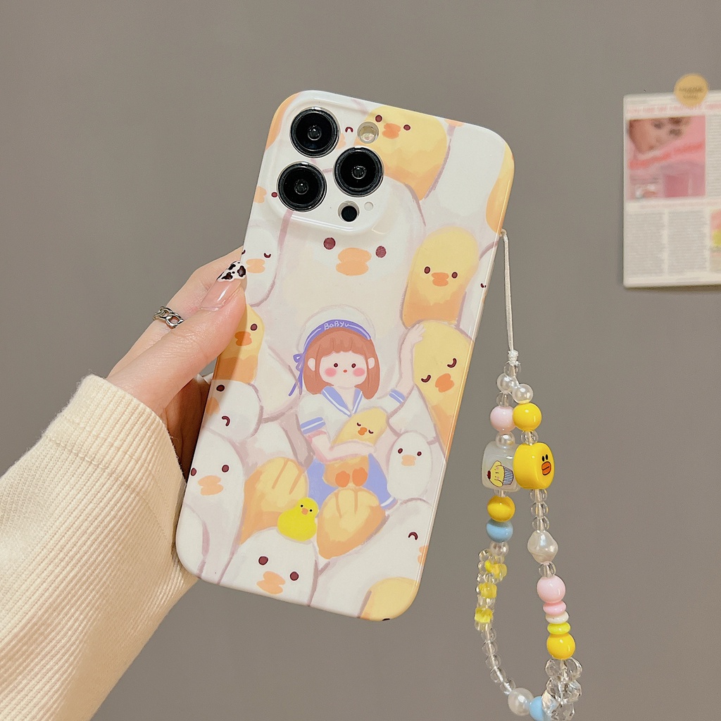 Ốp Điện Thoại TPU Dẻo Họa Tiết Gấu / Vịt / Dây Đeo Ngọc Trai Dễ Thương Cho iphone 14 13 11 12 Pro Max