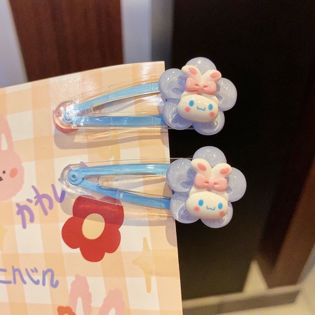 Kẹp Tóc Mái Bên Hông Trong Suốt Họa Tiết Hoa Hoạt Hình Cún Cinnamon Kuromi Sanrio Cho Bé Gái