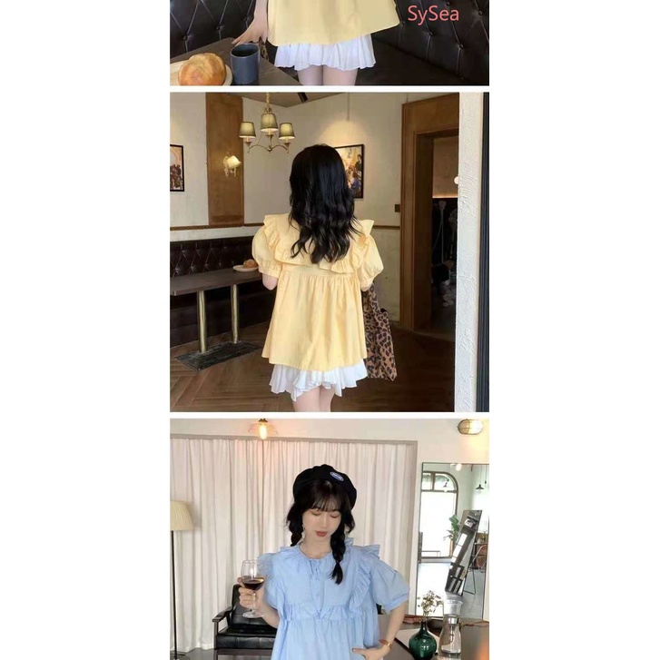 Áo Kiểu Tay Phồng Cổ Búp Bê Phối Bèo Thời Trang Mùa Hè Cho Nữ