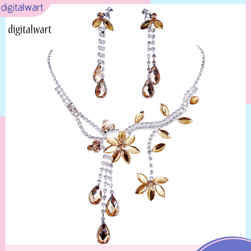 Kỹ Thuật Số| Bộ Vòng cổ + Bông Tai HìNh Hoa Tua Rua ĐíNh Đá Sang TrọNg