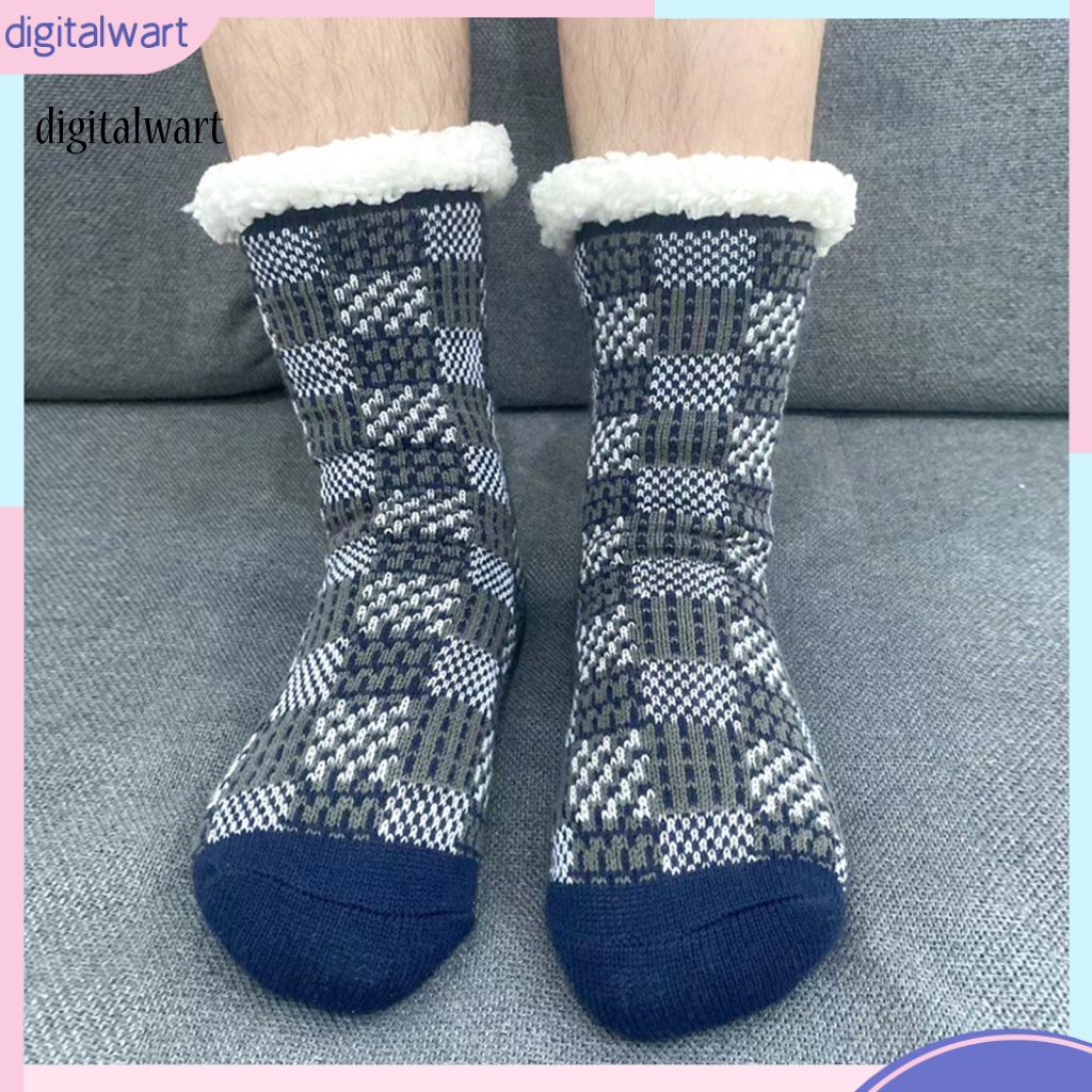 Kỹ Thuật Số| 1 Đôi Tất Ống Dày Giữ Ấm Mùa Đông Mềm Mại Co Giãn Họa Tiết Kẻ Sọc Màu Tương Phản