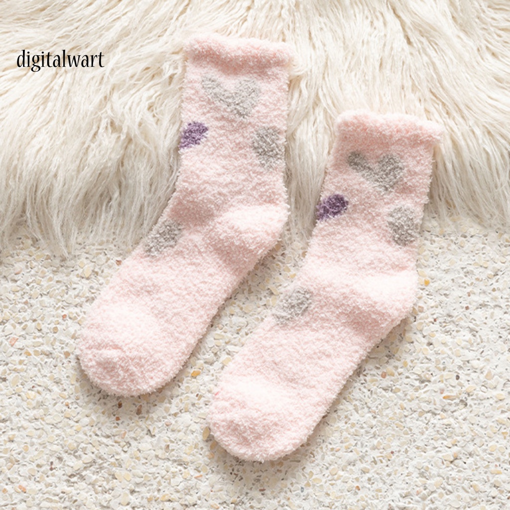 Kỹ Thuật Số| 1 Đôi Vớ Lông Cừu San Hô Dày Giữ Ấm Mềm Mại In Họa Tiết Hoạt Hình Dễ Thương