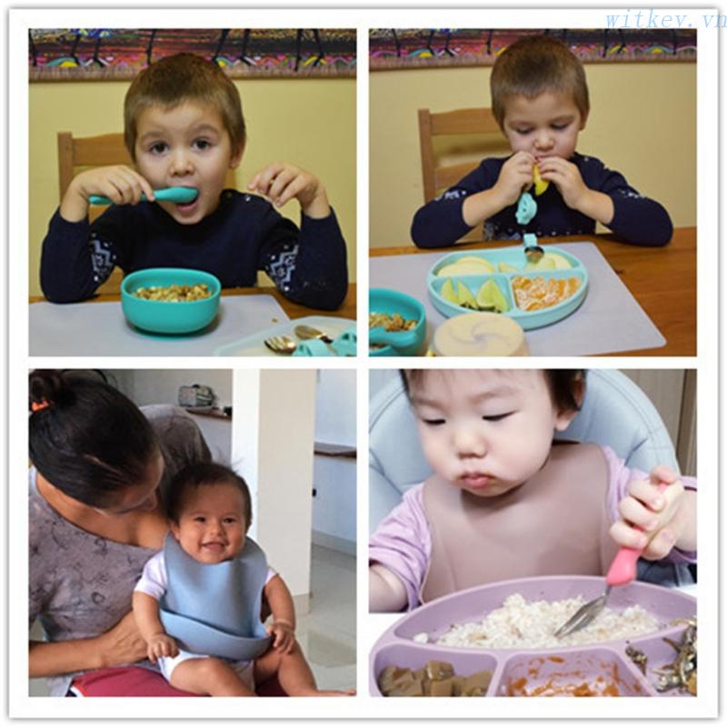 Bộ 4 Muỗng Nĩa Silicone Tập Ăn Có Giác Hút Dành Cho Trẻ Em