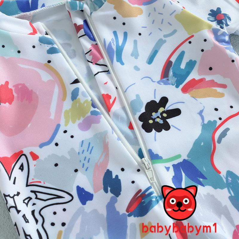 Bộ Đồ Bơi Tay Ngắn Có Khóa Kéo In Họa Tiết Màu Nước Dễ Thương Cho Bé