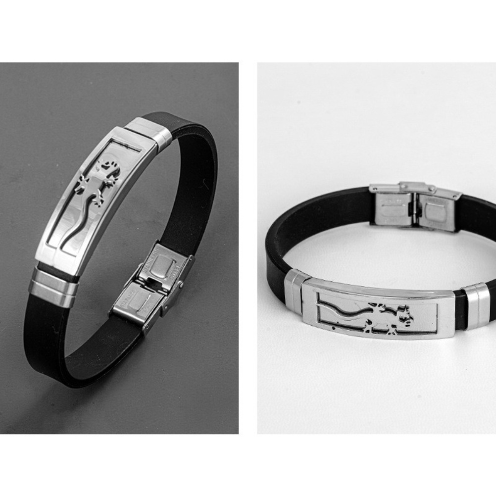 Z Vòng Tay Silicon Phối Mặt Hình Thằn Lằn Bằng Thép Không Gỉ Phong Cách Hip Hop Cho Nam Và Nữ