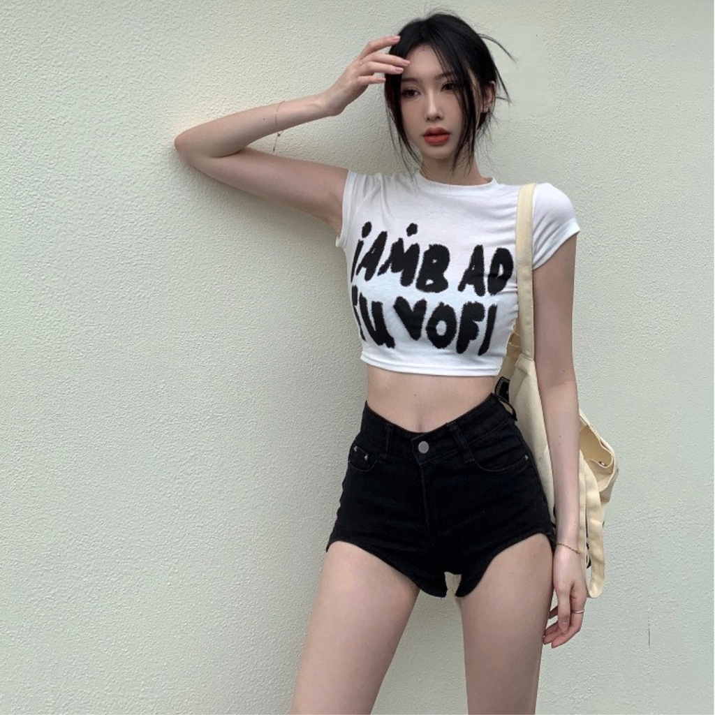 Áo croptop cổ tròn tay ngắn PINKSTORE29 kiểu in chữ I AM BAD cực chất A5690