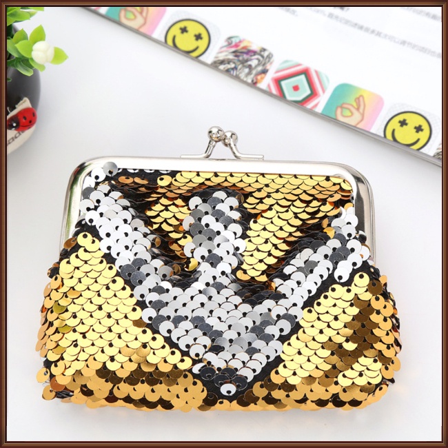 Túi Đựng Dây Cáp Dữ Liệu / Tai Nghe Mini Họa Tiết Kẻ Sọc Đính Kim Sa Lấp Lánh Thời Trang Cho Nữ