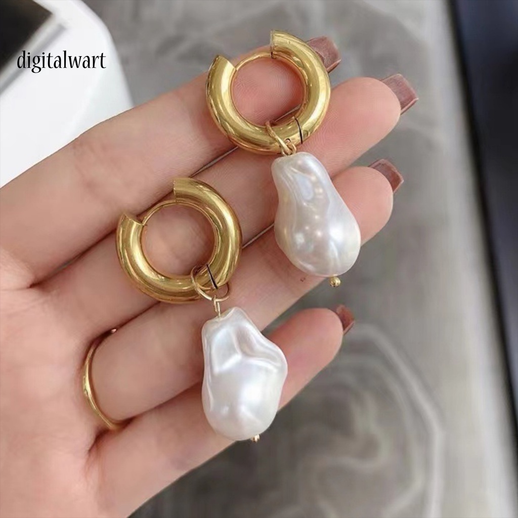 Kỹ Thuật Số| 1 Đôi Bông Tai Tròn Đính Ngọc Trai Giả Phong Cách Baroque Thanh Lịch Dành Cho Nữ