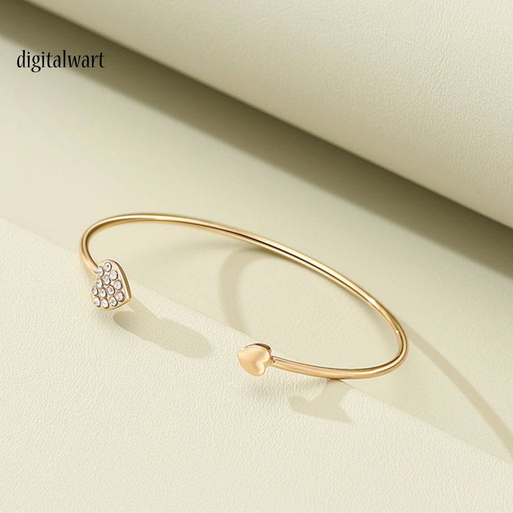 Kỹ Thuật Số| Vòng Tay Hở Mạ Vàng Hình Trái Tim Đính Đá Lấp Lánh Dễ Phối Đồ Thời Trang Cho Nữ