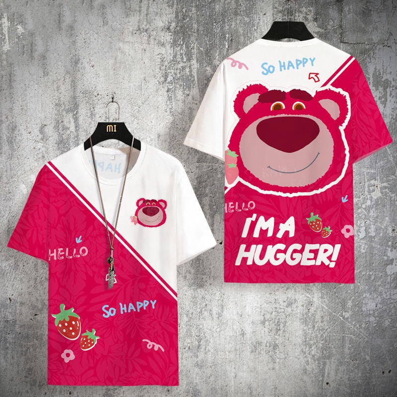Áo Thun Tay Ngắn Dáng Rộng In Hình Gấu Và Dâu Tây Dễ Thương Cho Cặp Đôi