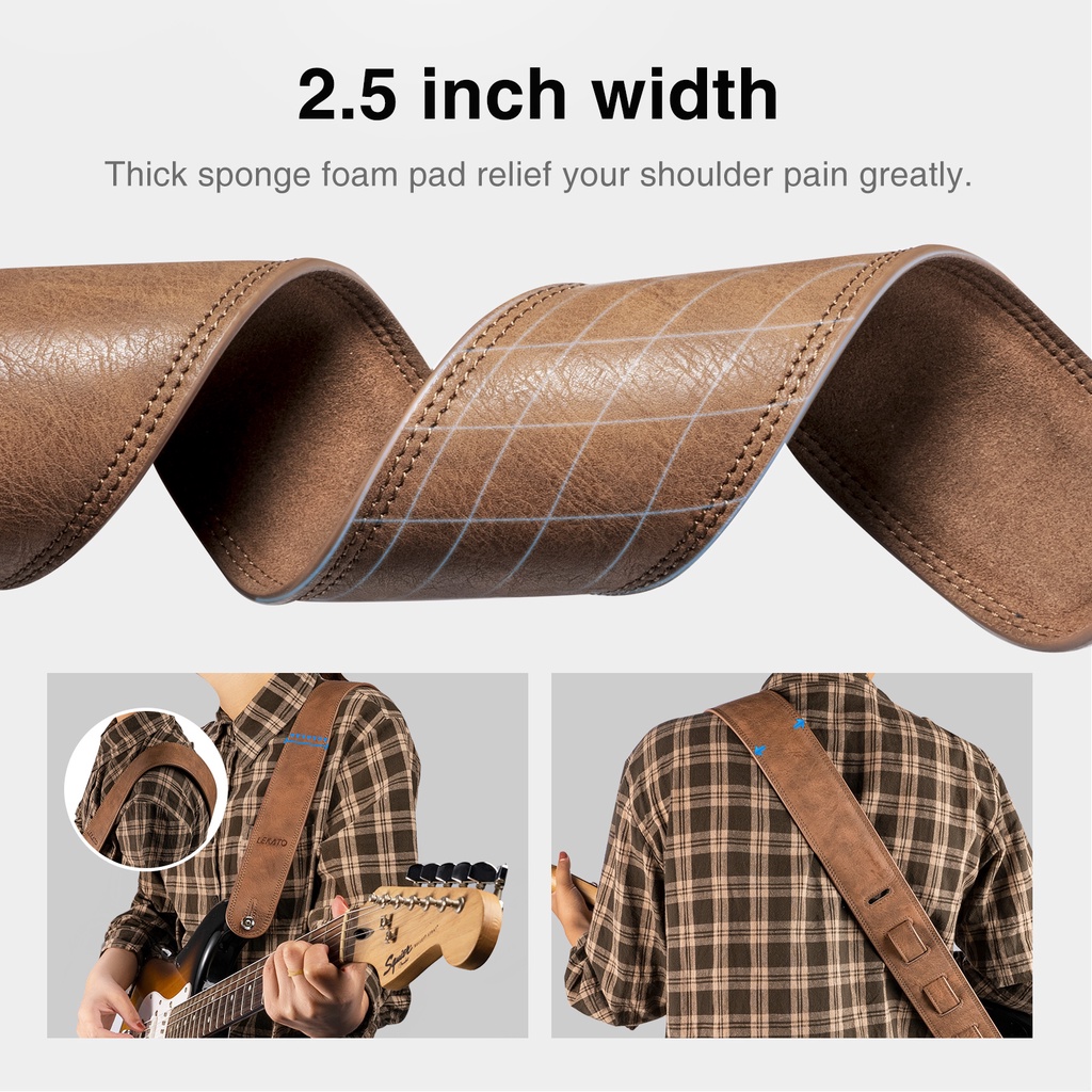 Dây đeo đàn guitar LEKATO 2.5" bằng da dày 41"-51" cho đàn guitar điện/ bass/ acoustic