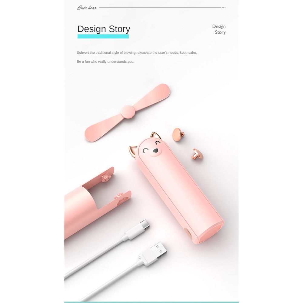 Quạt Cầm Tay Quạt Nhỏ Sạc Hình Gấu Dễ Thương Gấp Gọn Giao Diện Usb Tiện Lợi Mini Mới Okase
