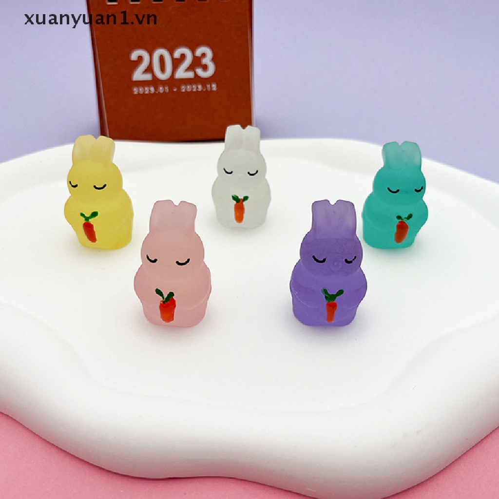 Set 2 Búp Bê Hình Thỏ Mini Bằng Nhựa Phát Quang Xinh Xắn Dùng Để Trang Trí