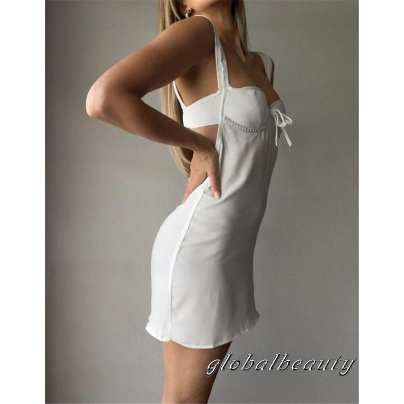 Đầm Ngắn Không Tay Hở Lưng Khoét Sâu Đính Hạt Thời Trang Mùa Hè Cho Nữ